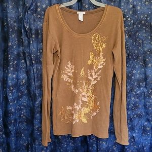 🍂3/$10 Apt. 9 Brown "Pure Love" Long-sleeve Waffle-knit Top